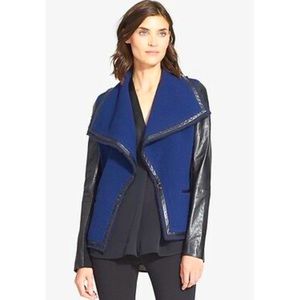 VINCE Leather Sleeve Boucle Jacket